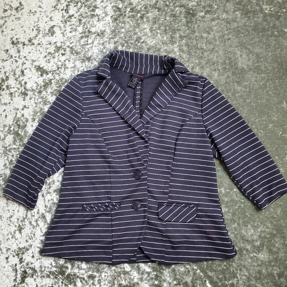 torrid Jackets & Blazers - Torrid Striped Grey Glitter/ Navy Blazer